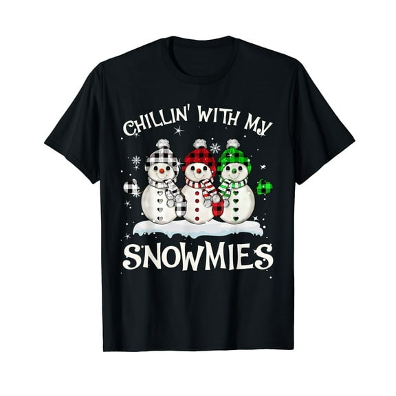 Chillin With My Snowmies Family Pajamas Snowman Christmas T-Shirt Black Tee