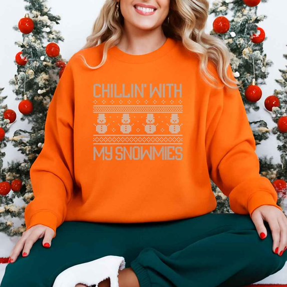 Chillin With My Snowmies Funny Christmas Winter Holiday Novelty Sweatshirt, for men and women up to 5XL