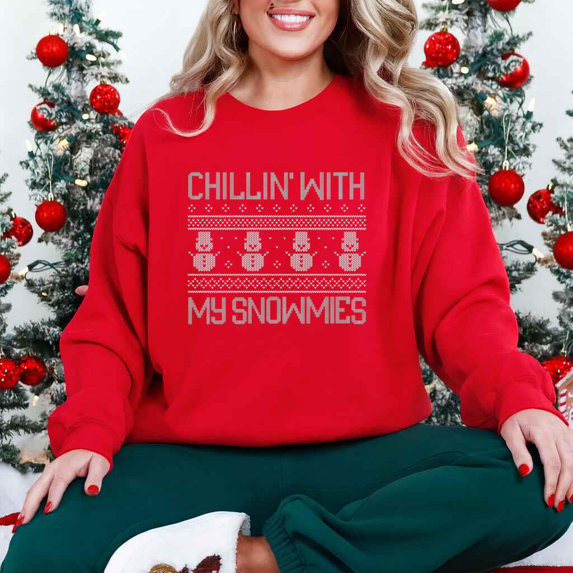 Chillin With My Snowmies Funny Christmas Winter Holiday Novelty Sweatshirt, for men and women up to 5XL