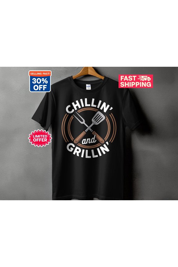 Chillin and Grillin T-Shirt for BBQ Dads, Grill Master Gift, Funny Summer Cookout Tee, Fathers Day Shirt for Him, Backyard Party Top, Unisex T-Shirt
