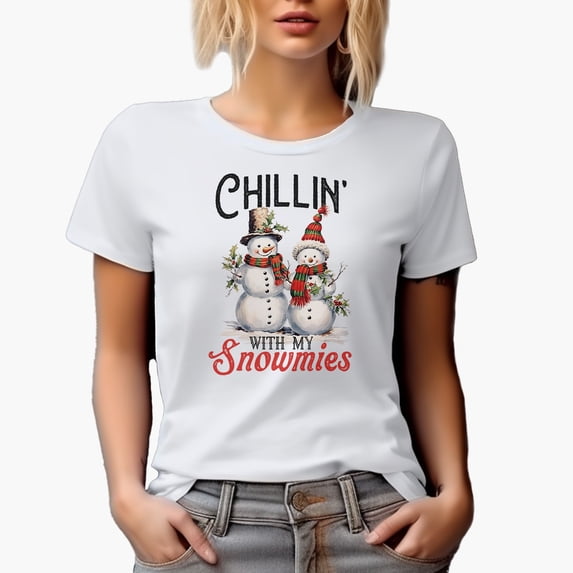 Chillin' with My Snowmies, Christmas, Winter & Snowman Themed Art Merch Gift, White T-Shirt, XL