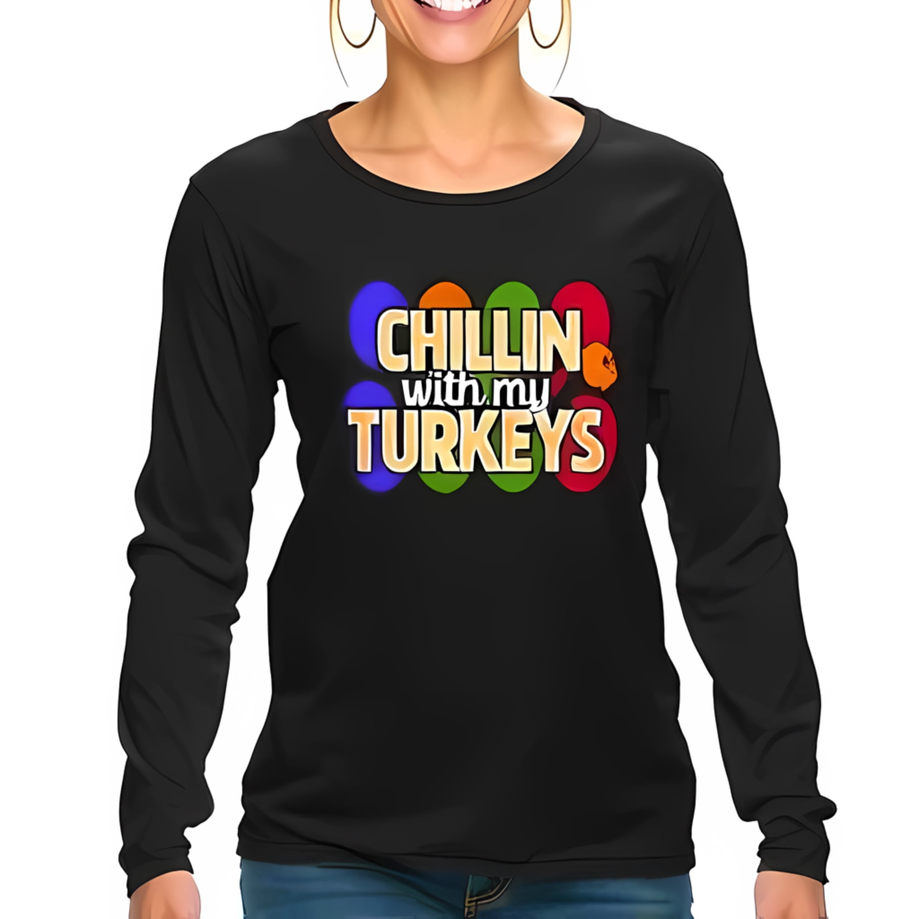 Toddler Thanksgiving Turkey Long Sleeve T-Shirt – Brown, Cotton Blend, Unisex Baby Top
