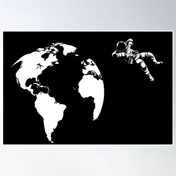 Chilling Astronaut World Map Space Art Poster Wall Art, Modern Wall Decor, 12x18 UNFRAMED