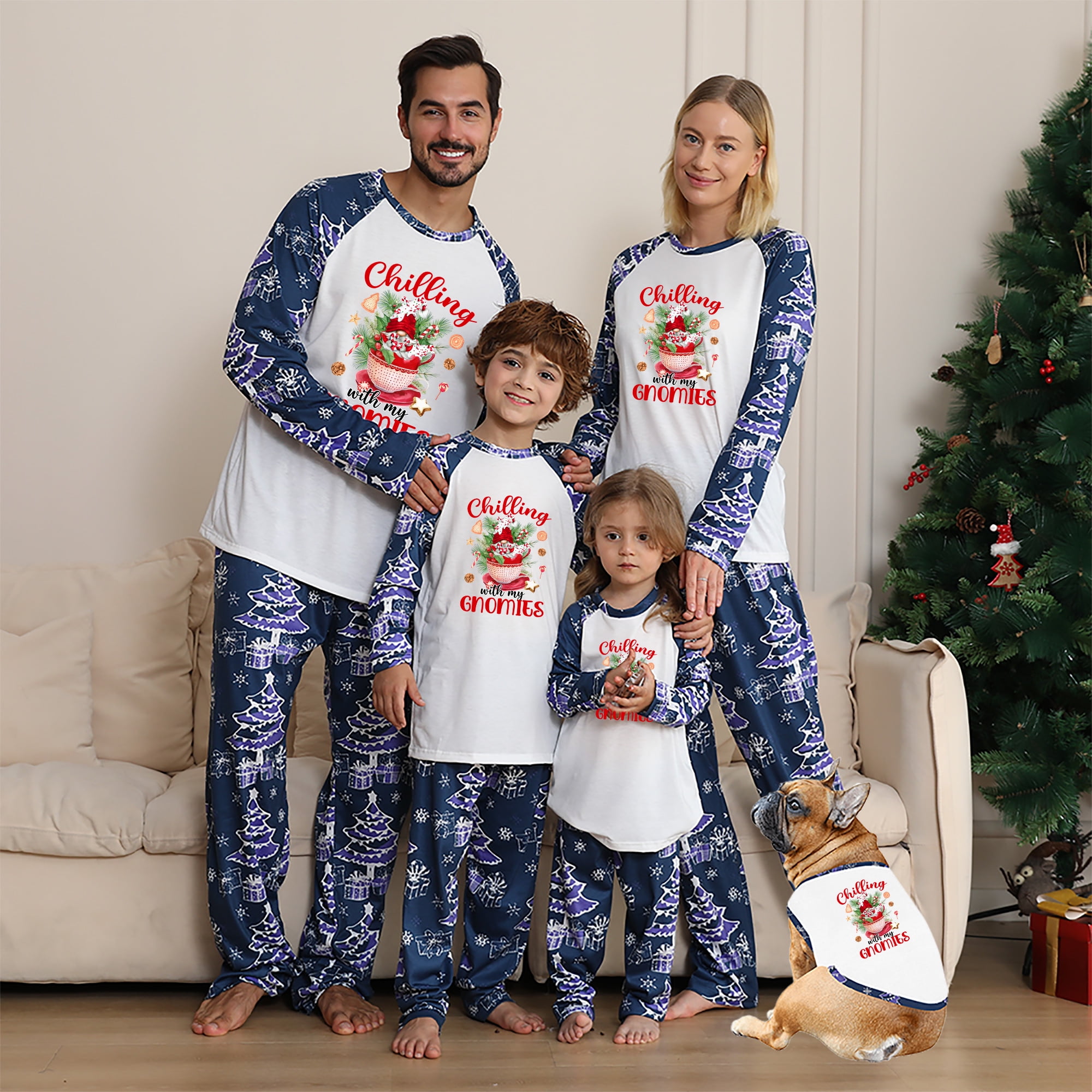 Chilling Gnome Family Christmas Pajamas with Matching Dog Outfit Long Chilling Gnome Family Christmas Pajamas with Matching Dog Outfit Long