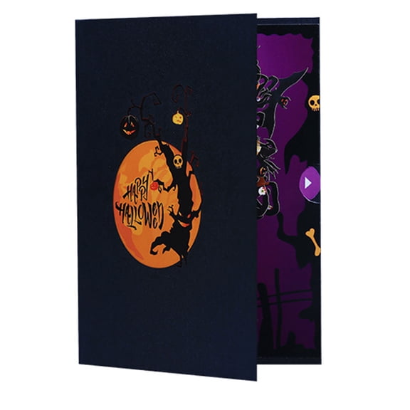 Chilling Halloween Night Scene Card Halloween Celebration 3D Popup Card with Scarecrows Pumpkin Designs