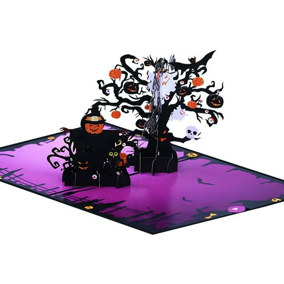 Chilling Halloween Night Scene Card Halloween Celebration 3D Popup Card with Scarecrows Pumpkin Designs