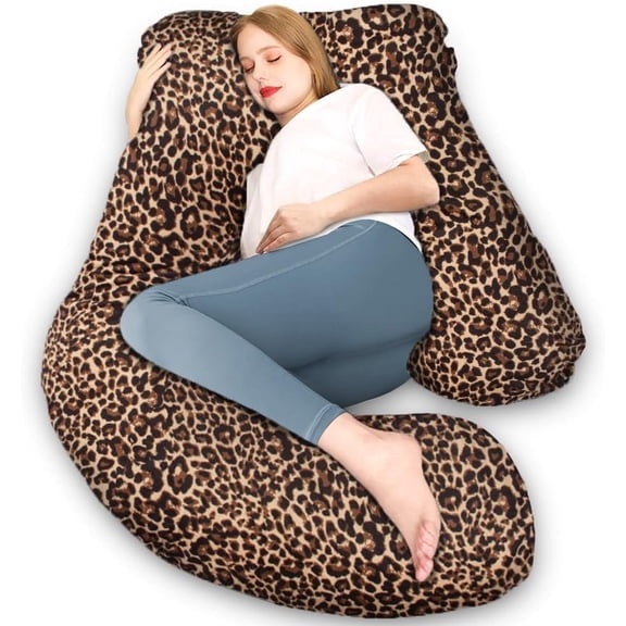 Chilling Home Pregnancy Pillow, U Shaped Pregnancy Pillows for Sleeping Full Body Pillow Maternity Pillow for Pregnant Women 58 inch, Pregnant Women Must Have with Removable Cover, Leopard Print