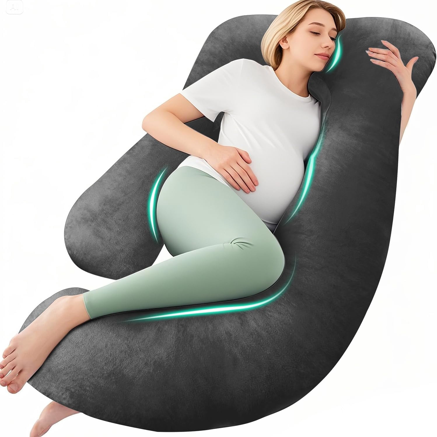 Chilling Home Pregnancy Pillow, U Shaped Pregnancy Pillows for Sleeping Full Body Pillow Maternity Pillow for Pregnant Women 58 inch, Pregnant Women Must Have with Removable Cover, Black