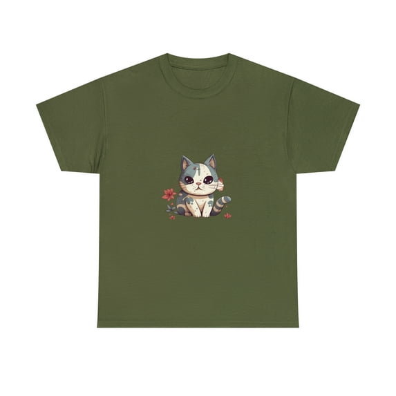 Chilling Relaxing Settled Kawaii Cute Kitty Unisex Heavy Cotton Tee