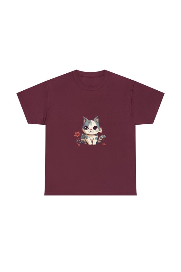 Chilling Relaxing Settled Kawaii Cute Kitty Unisex Heavy Cotton Tee