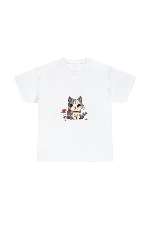 Chilling Relaxing Settled Kawaii Cute Kitty Unisex Heavy Cotton Tee