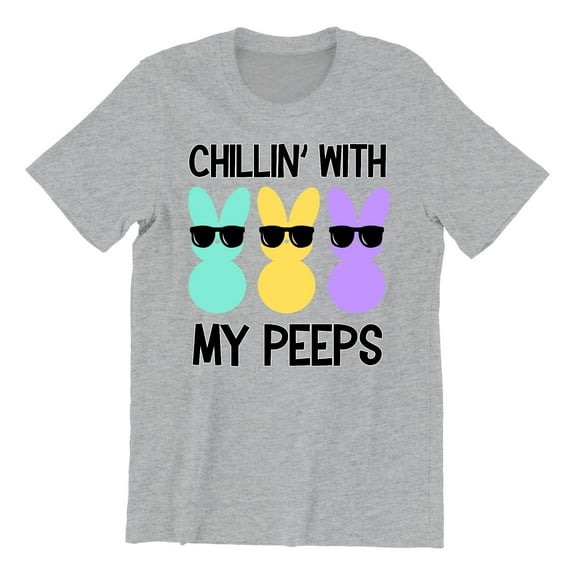Chilling With My Peeps Fun Easter Egg Hunting Christian Holiday Men's T-shirt, 3XL, H. Grey