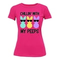 thumbnail image 1 of Chilling With My Peeps Fun Easter Egg Hunting Christian Holiday Women's T-shirt, L, Cyber Pink, 1 of 1
