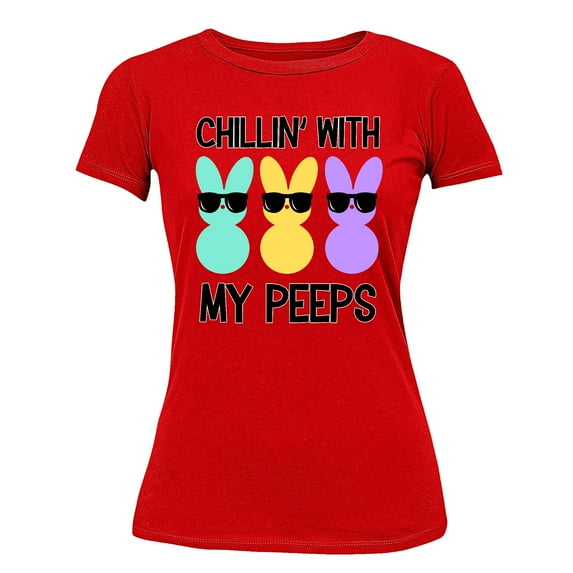 Chilling With My Peeps Fun Easter Egg Hunting Christian Holiday Women's T-shirt, L, Red