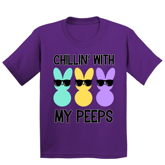 Chilling With My Peeps Fun Easter Egg Hunting Christian Holiday Youth T-shirt, Youth M, Purple