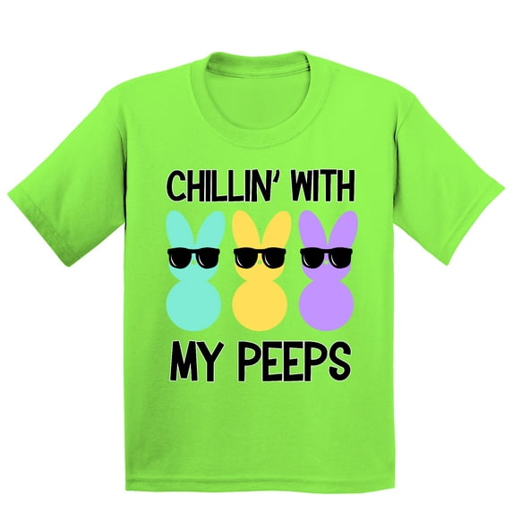 Chilling With My Peeps Fun Easter Egg Hunting Christian Holiday Youth T-shirt, Youth S, Lime