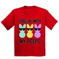 thumbnail image 1 of Chilling With My Peeps Fun Easter Egg Hunting Christian Holiday Youth T-shirt, Youth XL, Red, 1 of 1
