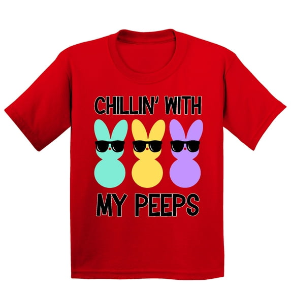 Chilling With My Peeps Fun Easter Egg Hunting Christian Holiday Youth T-shirt, Youth XL, Red