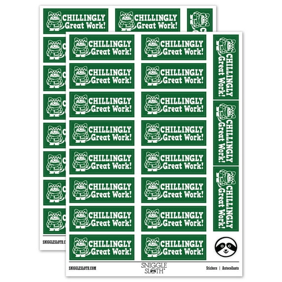 Chillingly Great Work Penguin Teacher Student School Sticker Set - Dark Green - Gloss Finish - 2.00" Large