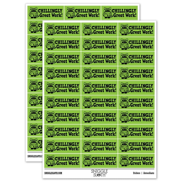 Chillingly Great Work Penguin Teacher Student School Sticker Set - Light Green - Matte Finish - 1.75" Medium