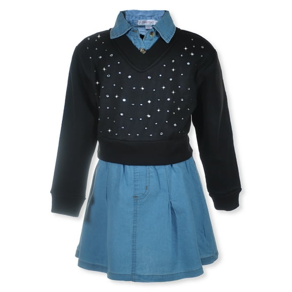 Chillipop Girls' Chambray Sweater Double Layer Dress Color: black Size: 3t