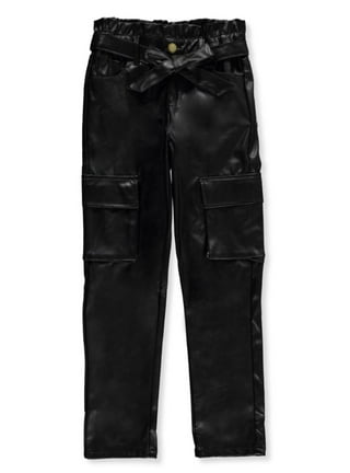 Little Girls Faux Leather Cargo Pants - Black