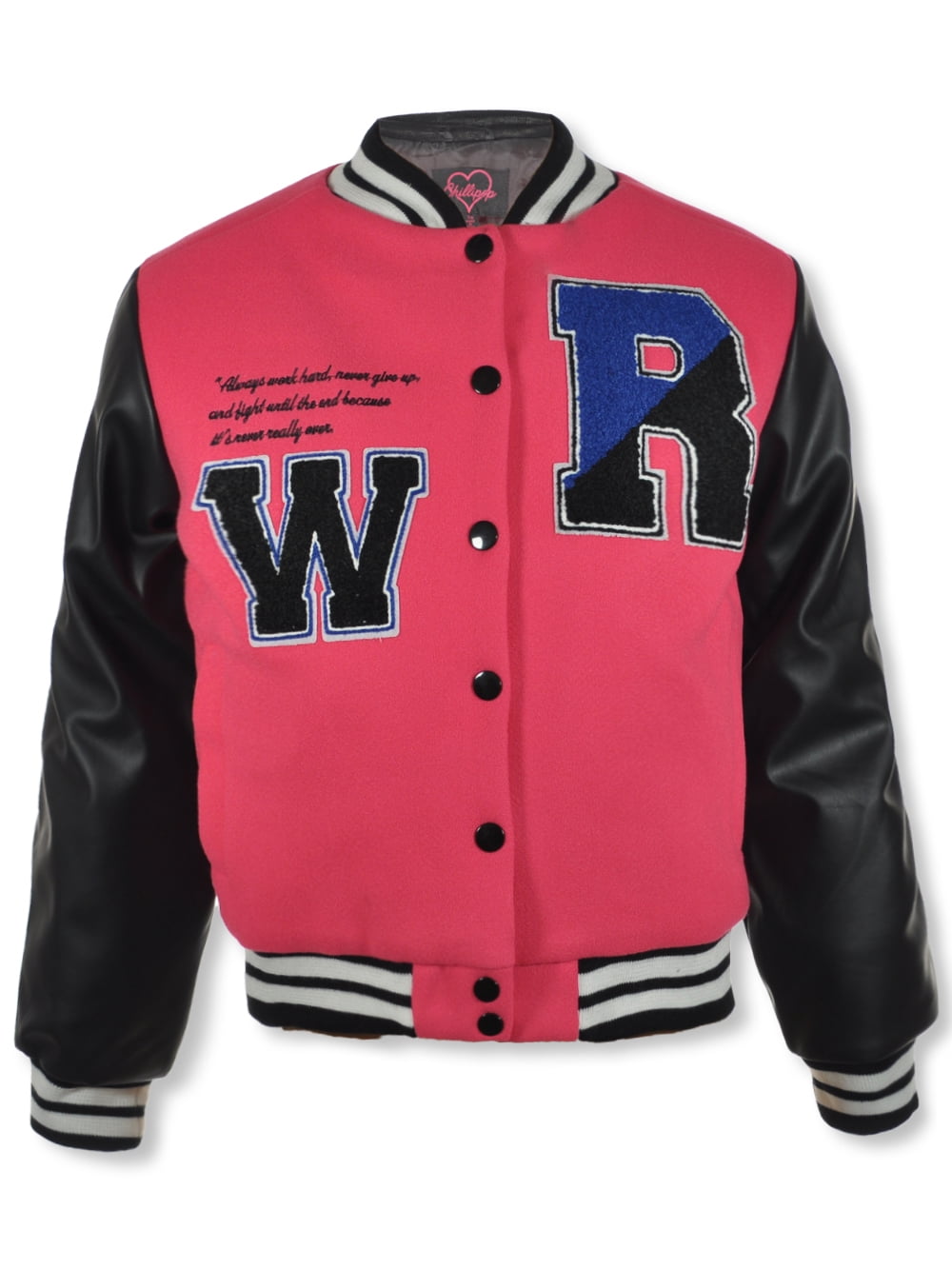 Chillipop Girls' Woolen Varsity Jacket Pink/Black, 14 16 (Big Girls