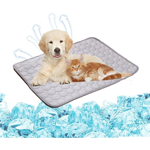 Chillpaws Self-Cooling Pet Mat, Ice Silk Foldable Washable Cooling Pad for Dogs Cats, Portable Summer Cooling Mat for Indoor Outdoor Use (Gray, Small)