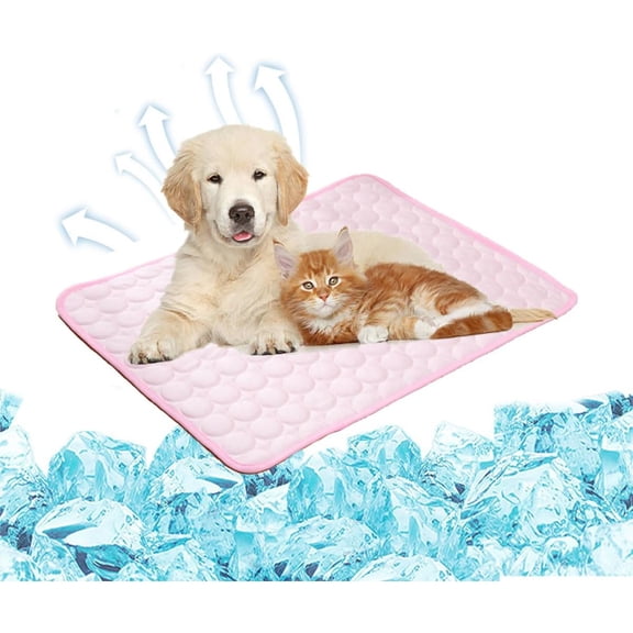 Chillpaws Self-Cooling Pet Mat, Ice Silk Foldable Washable Cooling Pad for Dogs Cats, Portable Summer Cooling Mat for Indoor Outdoor Use (Pink, Small)