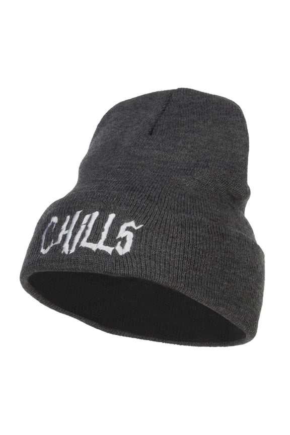 Chills Halloween Embroidered Long Beanie - Dk Grey OSFM