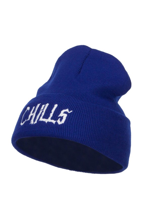 Chills Halloween Embroidered Long Beanie - Royal OSFM