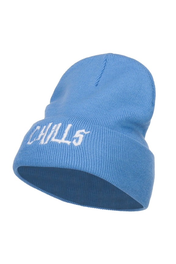 Chills Halloween Embroidered Long Beanie - Sky Blue OSFM