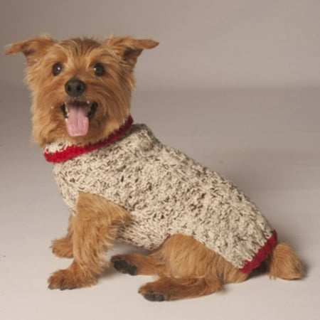 Chilly Dog Oatmeal Cable Knit with Red Trim Dog Sweater