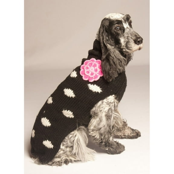 Chilly Dog Polka Dot Flower Dog Sweater - Black