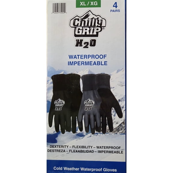 Chilly Grip H2O Waterproof Cold Weather Work Gloves XL 4 Pairs XLarge