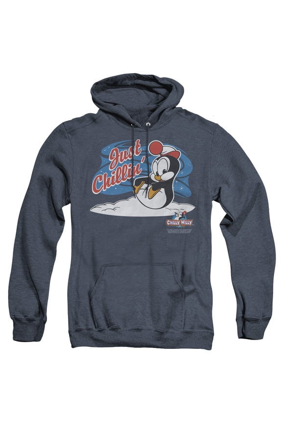 Chilly Willy Just Chillin Adult Heather Hoodie Sweatshirt Navy