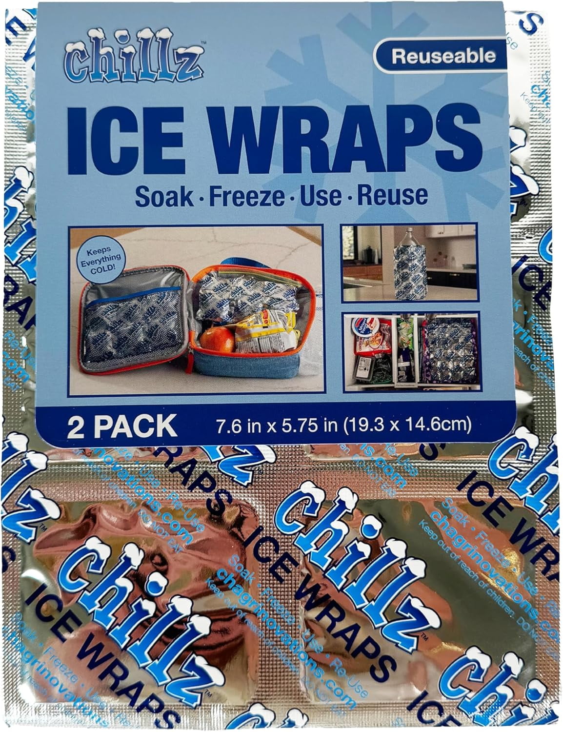 Chillz Reusable Ice Sheets for Coolers - Flexible Ice Blankets for Coolers & Lunch Boxes, Ice Packs for Shipping - Ice Wraps for Cold Therapy, Muscle Soreness (Set of 2 Medium Sheets)