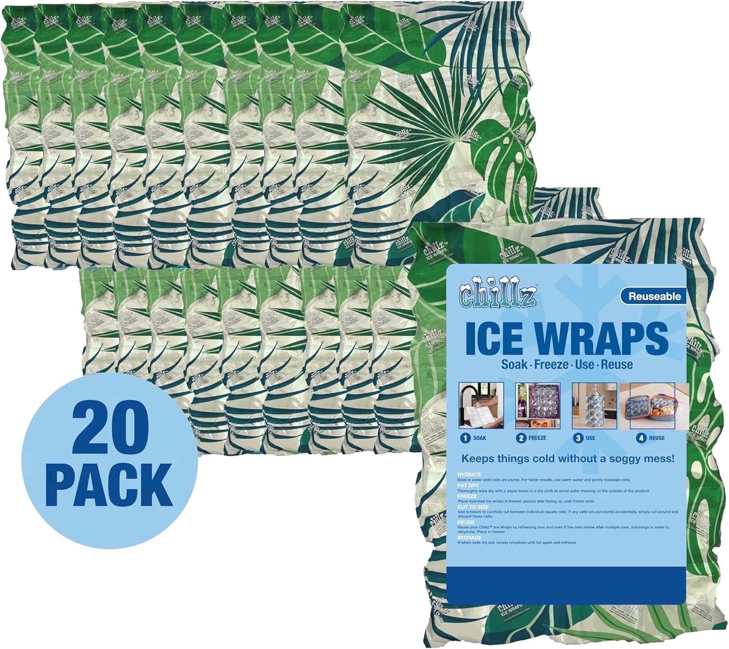 Chillz Reusable Ice Wraps 20 Pack (Tropical)