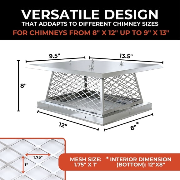 Chimco 8"x12" Single Flue Bolt-On Chimney Cap with Easy & Fast Assembly Design – Durable Rust-Free Stainless Steel Chimney Cover for Outdoor Protection