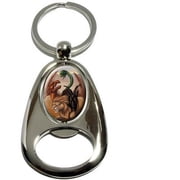 Chimera, Mythological Creature Fantasy Lion Dragon Goat, Chrome Plated Metal Spinning Oval Design Bottle Opener Keychain Key Ring