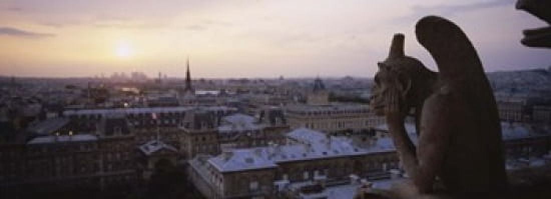 Chimera sculpture with a cityscape in the background Galerie Des Chimeres Notre Dame Paris Ile-De-France France Canvas Art - Panoramic Images (18 x 7)