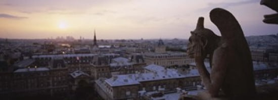 Chimera sculpture with a cityscape in the background Galerie Des Chimeres Notre Dame Paris Ile-De-France France Canvas Art - Panoramic Images (36 x 13)