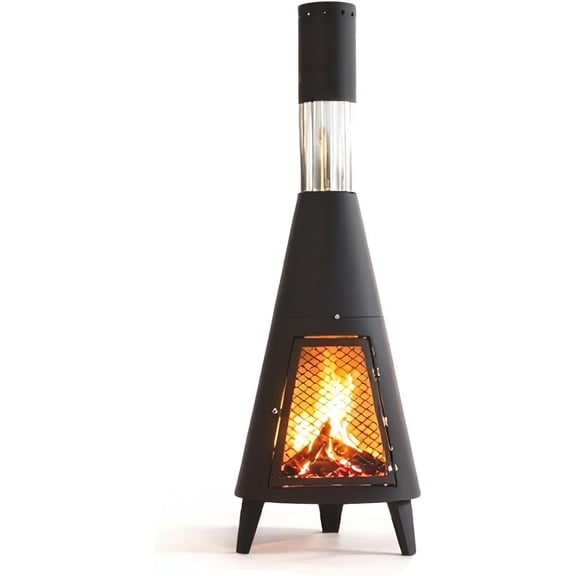 Chiminea Outdoor Fireplace, Portable Fireplace Chimenea with Mat and Poker. Wood Burning Fire Pit for Patio Garden Camping Heating and Ambiance