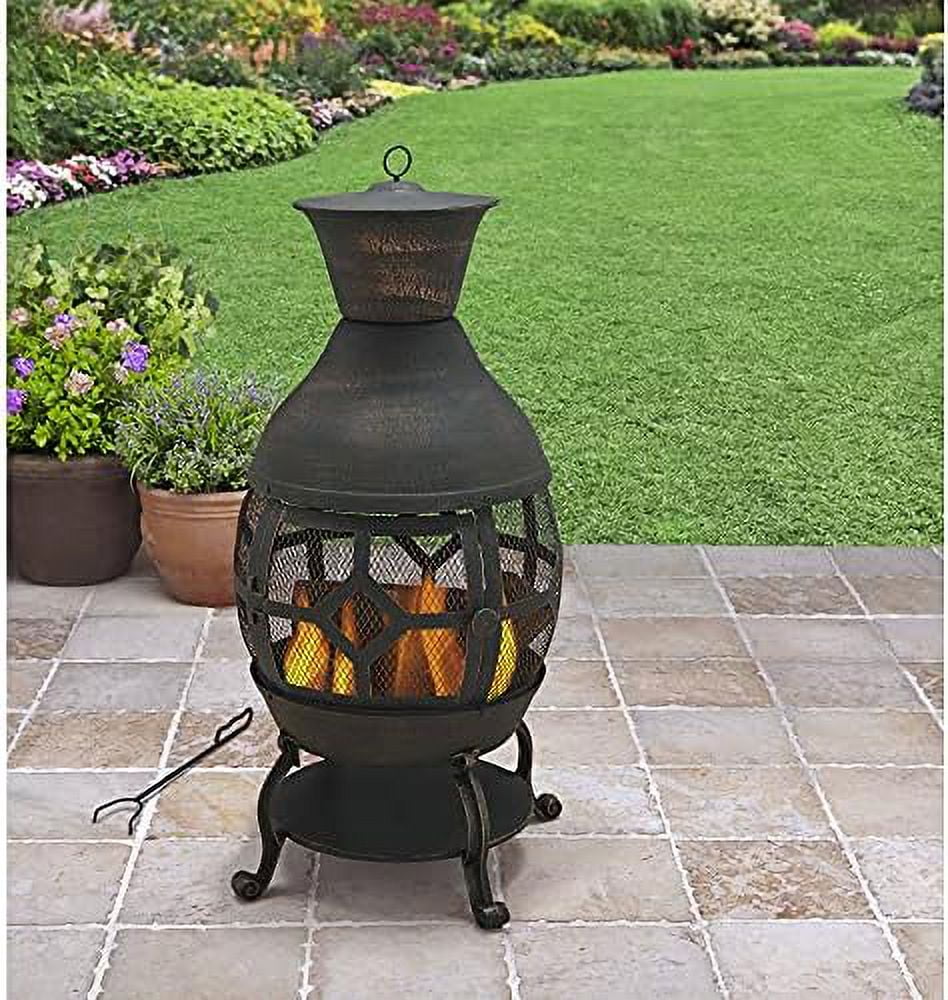 Chiminea Outdoor Fireplace With Cover & Stand Wood Burning Small Patio ...