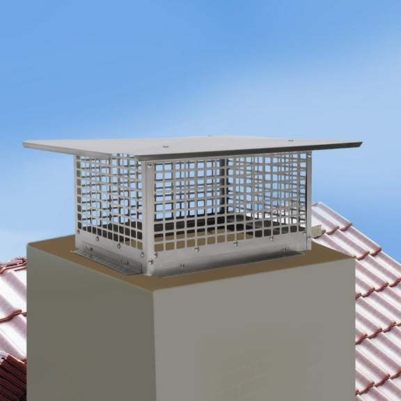 Chimney Cap, 17" x 29" Flue Caps, 304 Stainless Steel Fireplace Chimney Cover, Adjustable Metal Spark Arrestor with Bolts Screws, Mesh Chimney Flue Cover for Outside Existing Clay Flue Tile