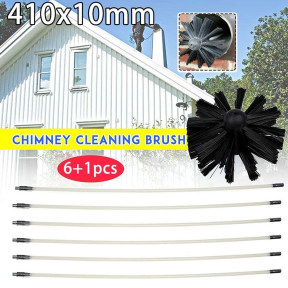 Chimney Cleaner 6 Rods 1 Brush Cleaning Tool Kit Inner Wall Sweeping 410*10Mm Yard, Garden Outdoor Living