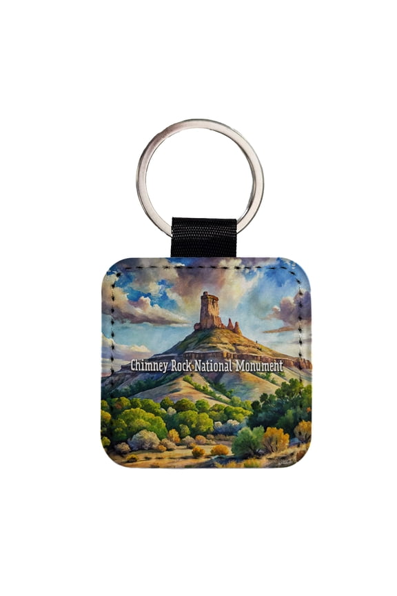 Chimney Rock National Monument Colorado Faux Leather Square Keychain