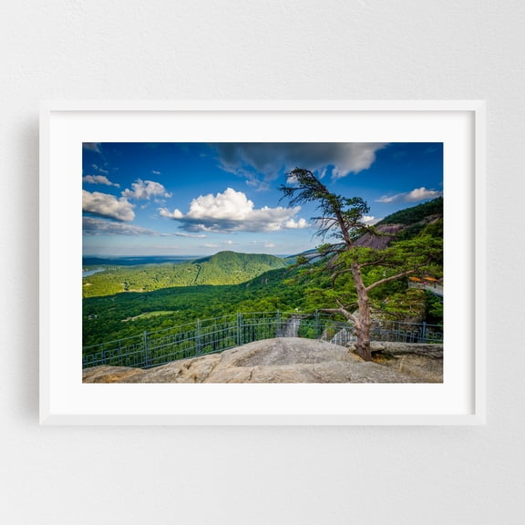 Chimney Rock State Park - Lake Lure North Carolina Photography Landscape Nature Mountain Scenic Forest Travel Poster Summer White Framed Wall Art Print 5 x 7 inches