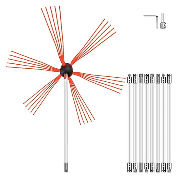 Chimney Sweep Kit 30FT Length, Chimney Brush Kit with 9 Nylon Flexible Rods, Rotary Chimney Cleaning Kit Driven by Drill, Chimney Cleaning Tool Kits for Sweeping Fireplace Flue