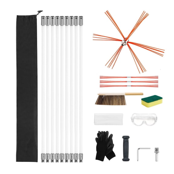 Chimney Sweep Kit 30ft Extendable - Fireplace Cleaning Brush with Bristles & Goggles - 90 Bendable Tool for Square & Rectangular Chimneys